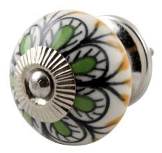 Pea Green Ceramic Floral Dresser Knob